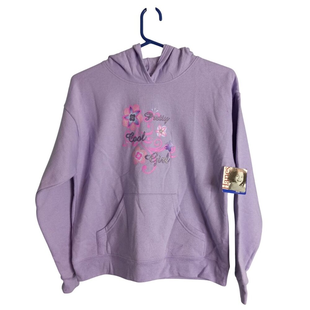 Hanes Size XS 4 5 XSmall Girls Youth Hoodie Purple Fleece Pretty Cool Girl NEW